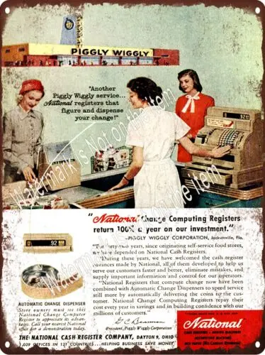 1958 Национальный кассовый аппарат Piggly Wiggly для продуктового магазина