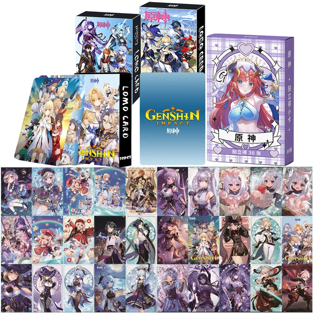 

New Game Genshin Cards God 30 Double-Sided Small Card Lomo Card Greeting Cards Bookmark General Thunderbolt Seven Seven Boxed