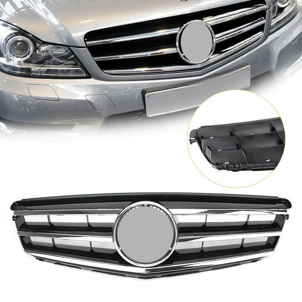 

Front Upper Bumper Grille Mesh Center Grill Tim Fit for Mercedes-Benz W204 2008-2014