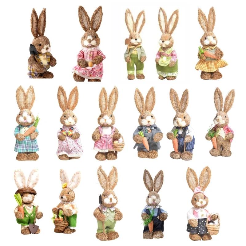 

H55E Straw Standing Rabbit Easter Decoration Wedding Party Supplies Photo Props