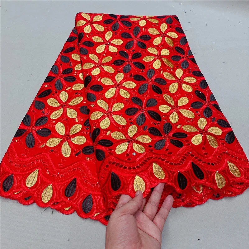 

5 Yards Swiss Fabric Latest Heavy Beaded Embroidery African Cotton Voile Lace Popular 2022 Dubai Style For wedding Party HL