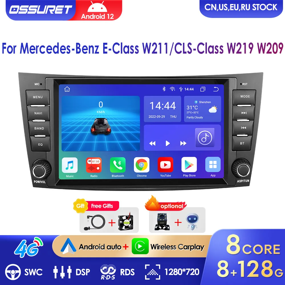 

Автомагнитола на Android 12 с экраном для Mercedes Benz E-class W211 E200 E220 E300 E350 E240 E270 E280 W219 Carplay 2din стерео RDS