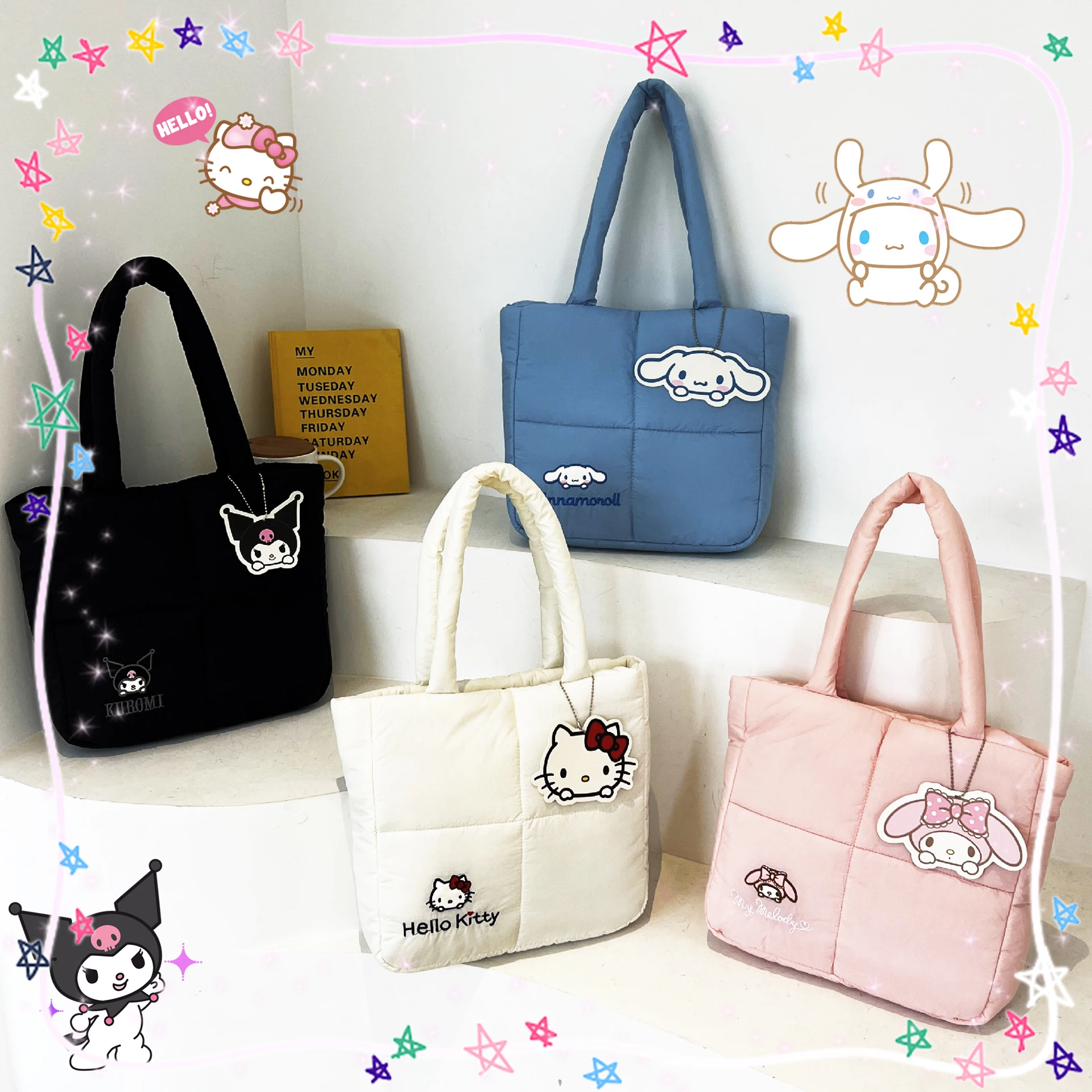 

Sanrioed Single Shoulder Bag Handbag Makeup Bags Portable Anime Hello Kitty Cinnamoroll Kuromi Cute Luch Box Storage Girls Gifts