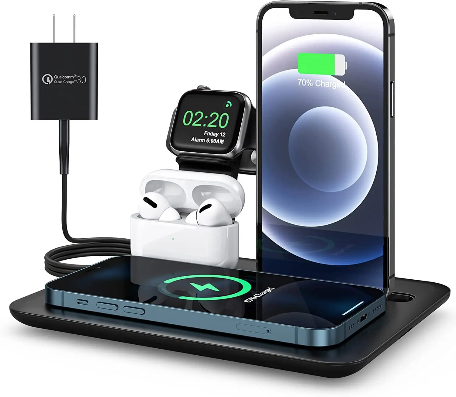 

3 in 115W Qi Wireless Charger Stand For iPhone 11 12 13 Apple Watch Foldable Charging Dock Station for Airpods Pro iWatch