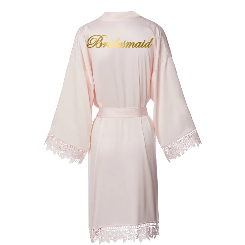 Women Matt Satin Lace Robe Gown Blush Custom Bride Robe Bridesmaid Robes Kimono Robe Bridal Robes Wedding Party