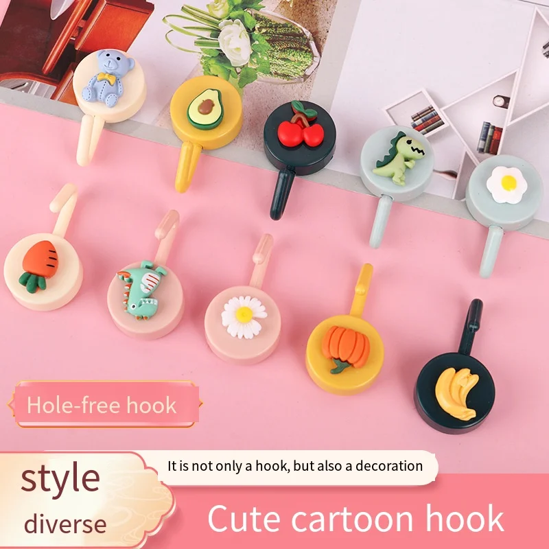 

5pcs Creative simple cute cartoon small hook free punch hanger without leaving trace paste hook bedroom wall hanging coat hook