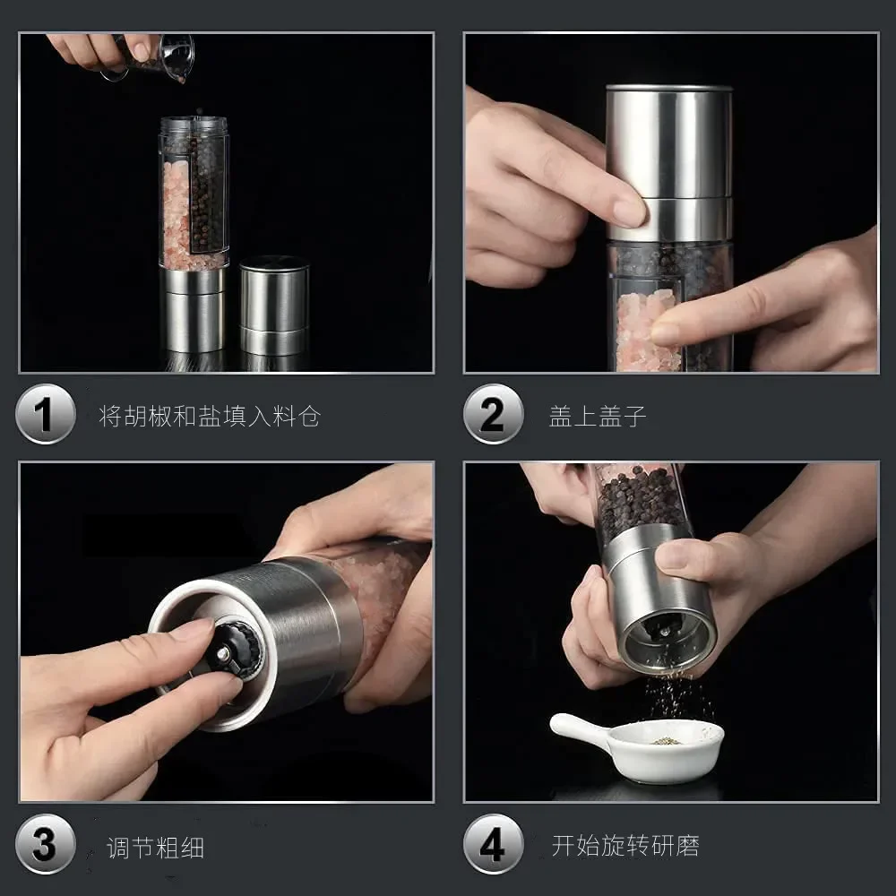ł do pieprzu ze stali nierdzewnej ręczny młynek dwufunkcyjny dwa w jednym