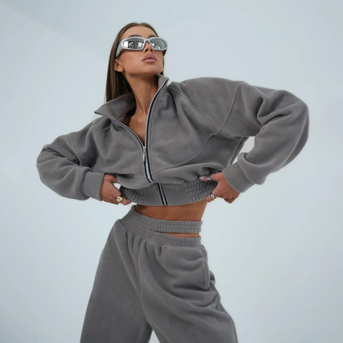 

Traf 2023 Winter Street Two Piece Sets Women Outfits Sport Crop Tops Sweatshirt Pencil Trousers Suit Y2k Tracksuit Ladies Set