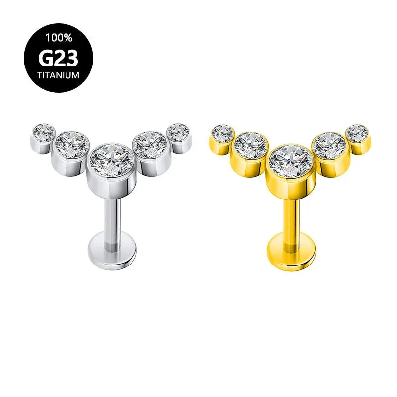 

ASTM F136 G23 Titanium Flower CZ Zircon Earrings Crystal Internal Thread Labret Helix Piercing Cartilage Tragus Stud 16G