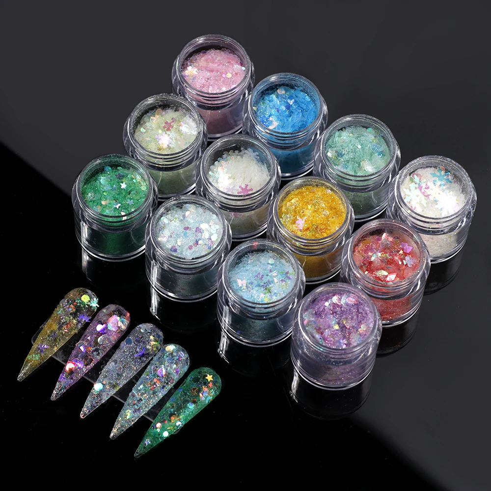 

50G Holographic Mixed Hexagon/Heart/Butterfly/Maple Leaf Shape Nail Glitter Silver Sequins Laser Sparkly Nails Art Decoration DJ