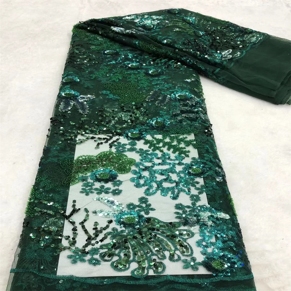 

high-end French Tulle Mesh beaded Lace Fabrics Latest African Luxury High Quality Sequins and beads Lace Fabrics dress
