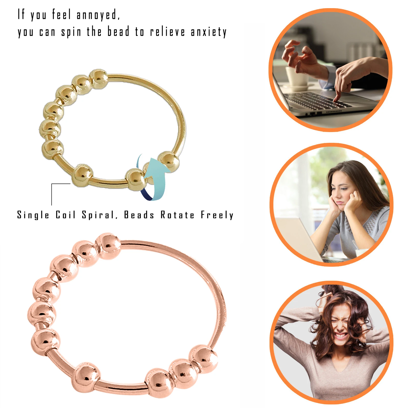 

Rotatable Beads Rings Stress Pressure Relief Function Classic Trendy Beaded Rings For Women Girls Men Fashion Jewelry Gifts