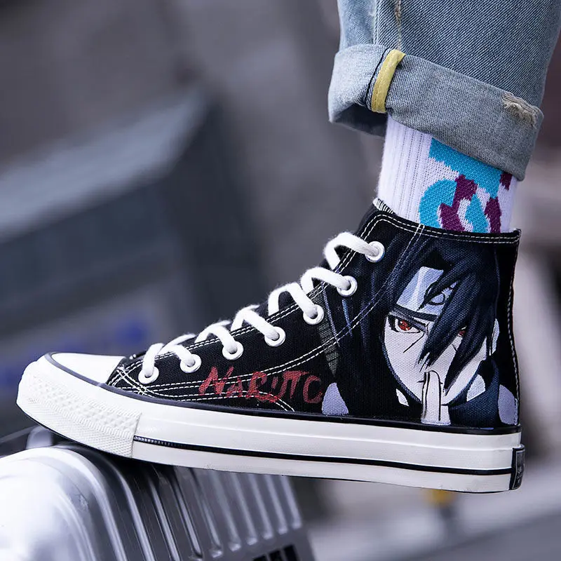 

Summer high-top canvas shoes cartoon anime Naruto students Korean style trendy shoes men's shoes all-match casual flat shoes
