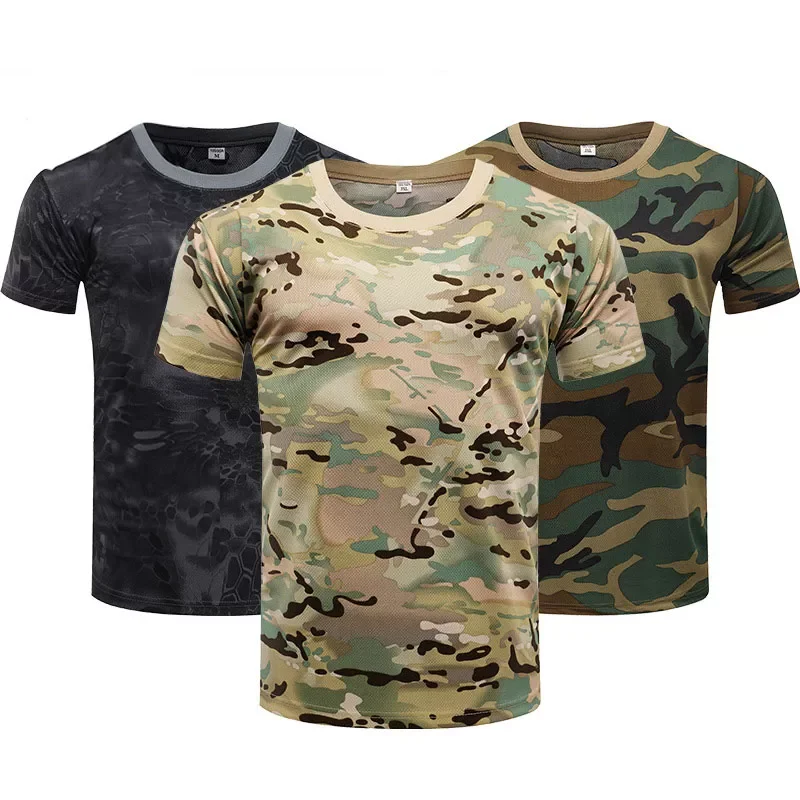 

Sleeve Quick Drying Mesh Combat T-Shirt Training Shirt 3XL Military Army Camouflage Tactical T Shirt Outdoor Short