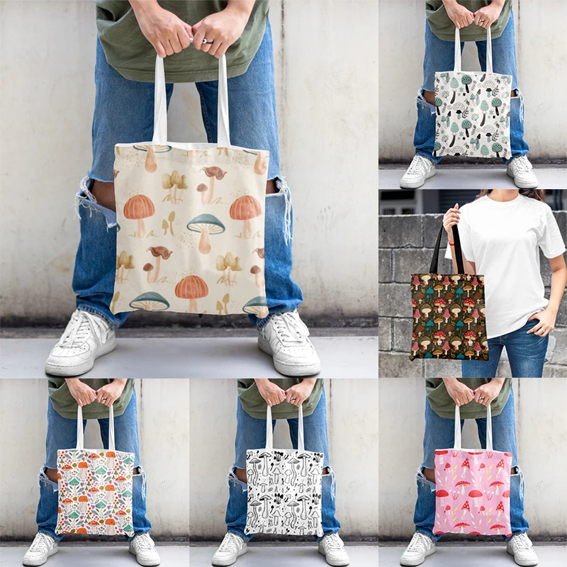 

Fashion Mushroom Printing Collection Beach Tote Bag Eco Friendly Products Canvas Shoulder Women Handbag 2023 Bachelorette Party