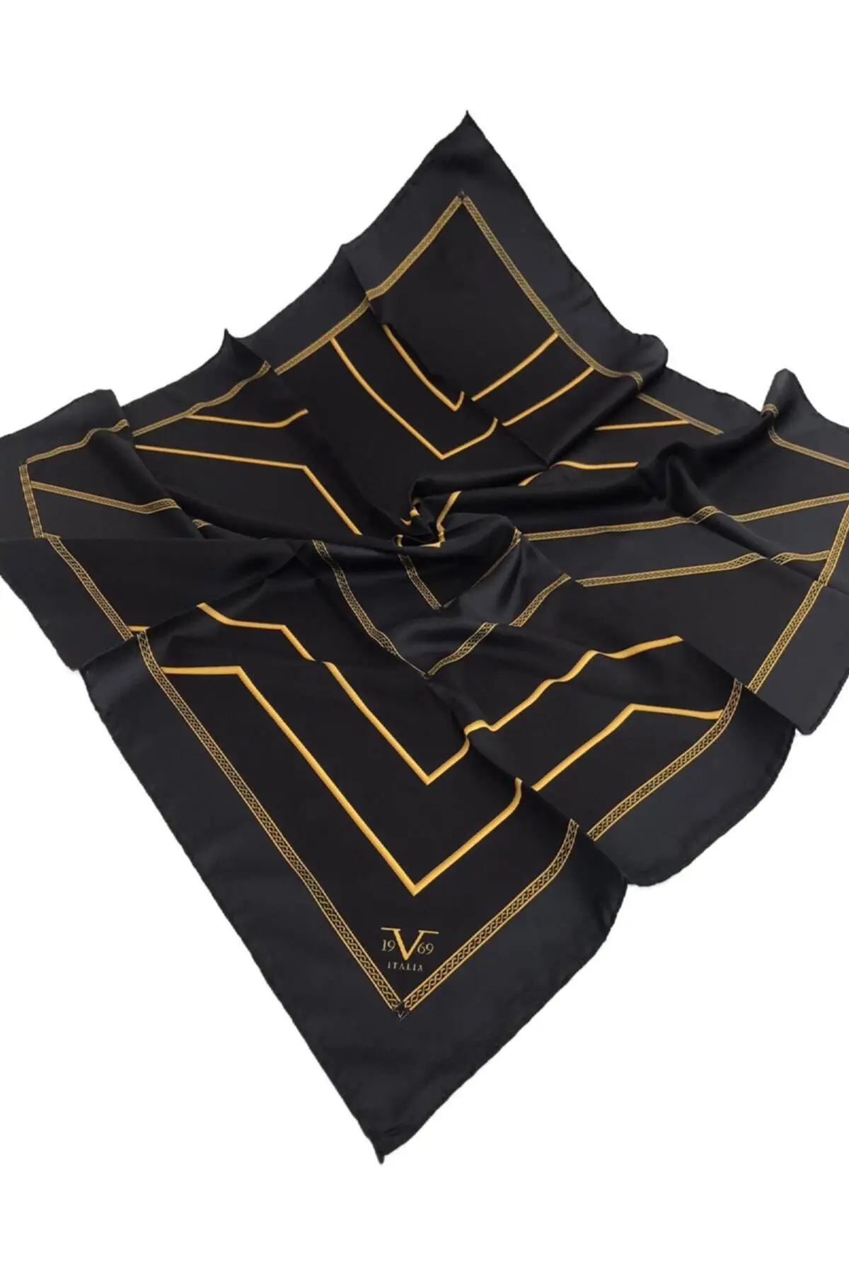 

Black Gold Twill Scarf Geometric Pattern Black Series Scarf Askısı Together With 90x90 Cm Women Gift