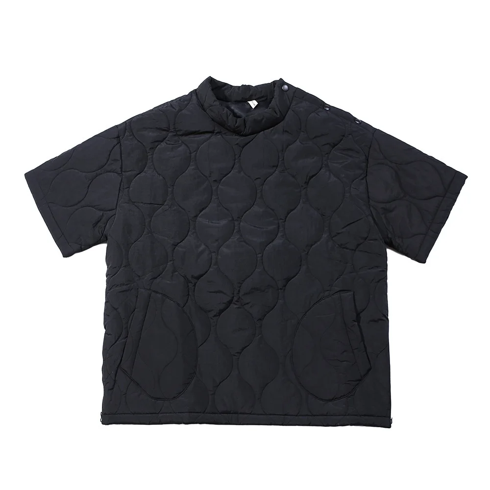 Short Sleeved Cotton Jacket Pullover Tops Men's Ins Niche Design Side Zipper Slit Shoulder Breasted Padded Jacket Winter Outwear