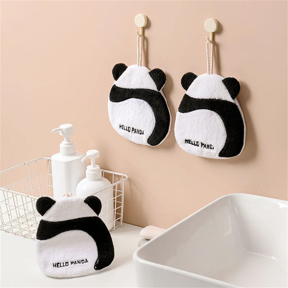 

New Absorbent Hands Towels Hanging Water Absorption Wipe A Towel Daily Use Panda Shape Rag Wipe Coral Fleece Bathroom Bath Wipe