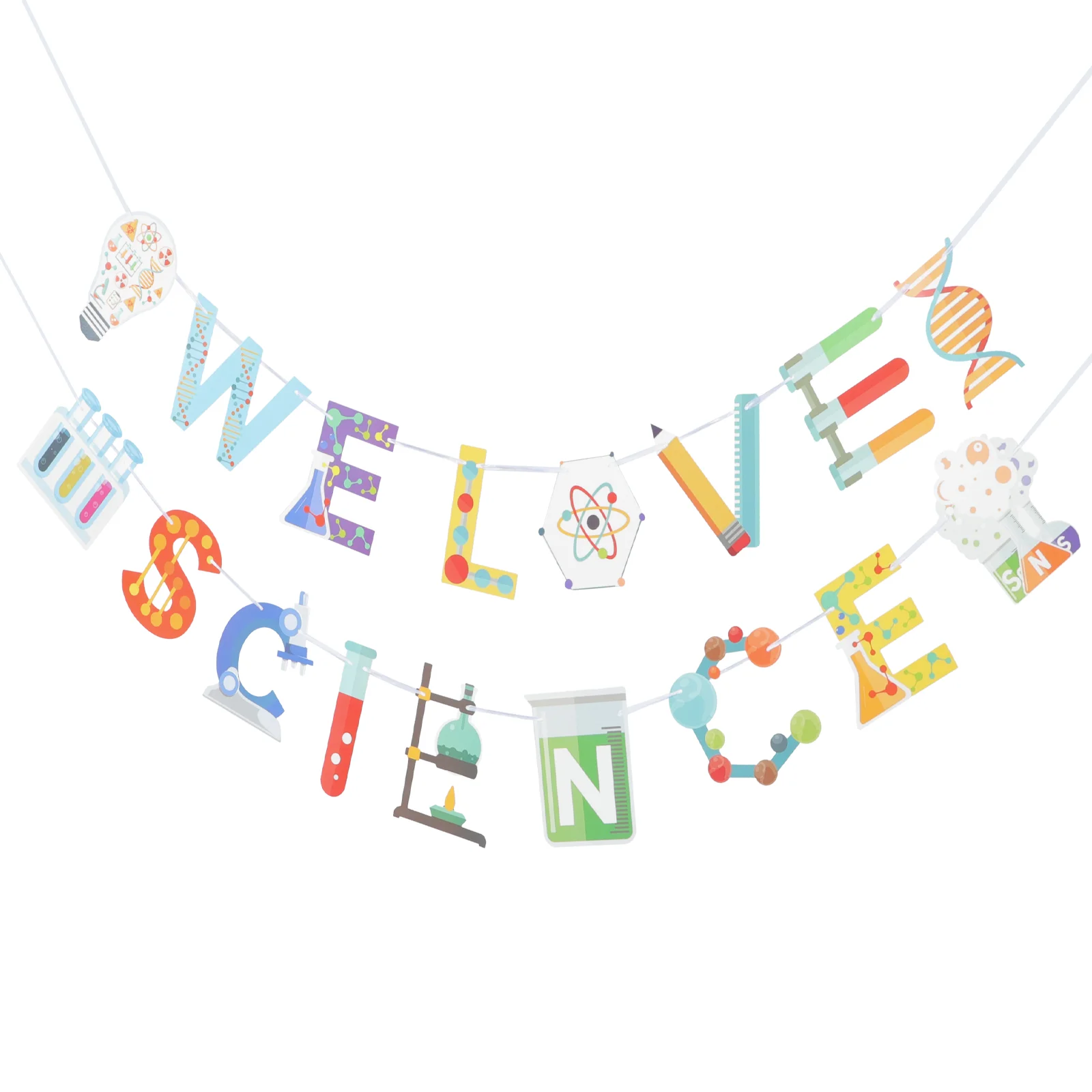 

2 Pcs Science Theme Hanging Flag Birthday Party Supplies Boys Pull Decor Photography Prop Paper Banner Decorations Baby