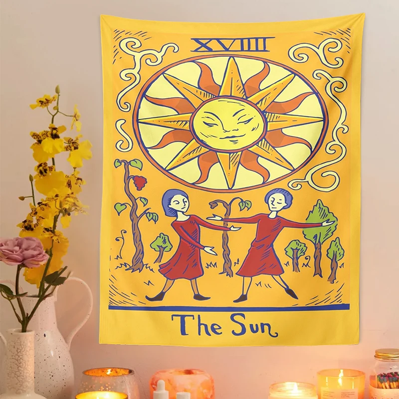

Tarot Tapestry Wall Hanging The sun Astrology Divination Bedspread Beach Mat Wall Carpets Hippie Wall Carpets Dorm Decor Home