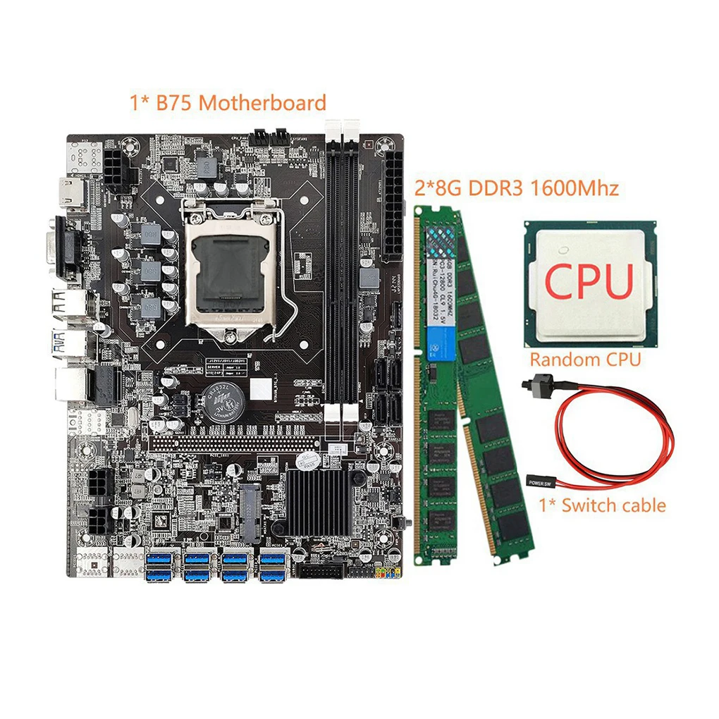 

B75 LGA 1155 Материнская плата со слотом 8G DDR3 набор памяти 100M LAN RJ45 16G, максимальная оперативная память, печатная плата для майнинга, детали для нас...