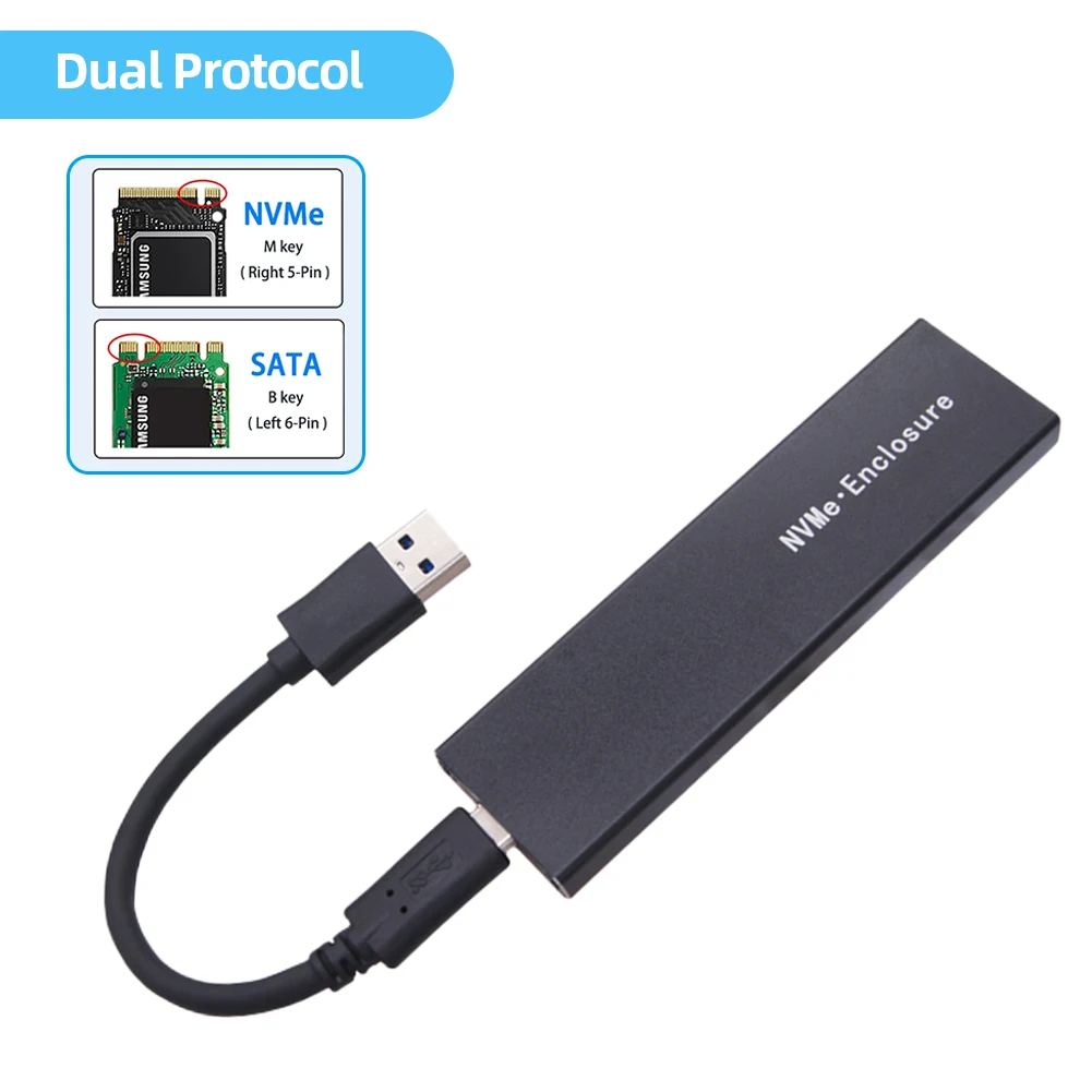

Dual Protocol M.2 NGFF NVMe Enclosure 10Gbps External SSD Case M.2 to USB 3.1 SSD Adapter for NVME PCIE NGFF SATA SSD Disk Box