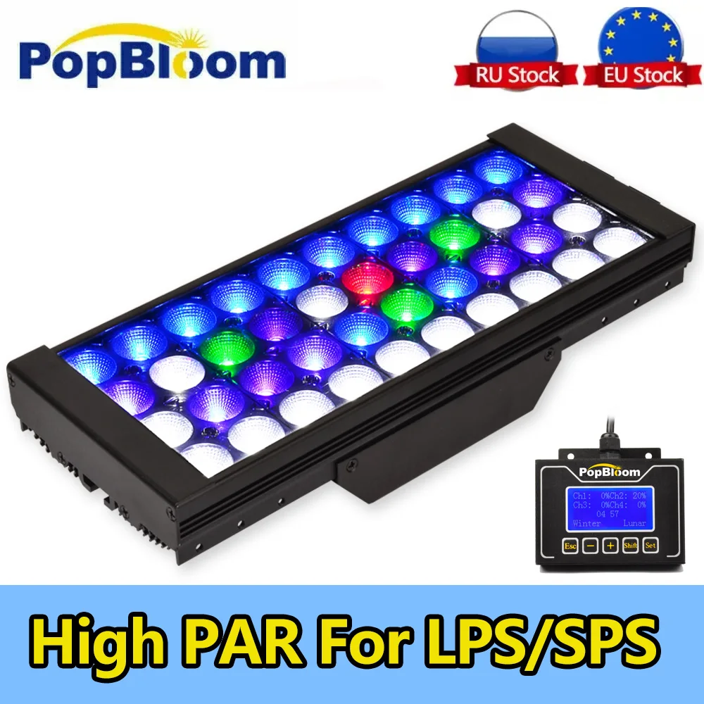 

PopBloom Marine Aquarium Led light High PAR Reef Aquarium Lamp Full Spectrum For 60cm SPS/LPS Seawater Coral Fish Tank Light