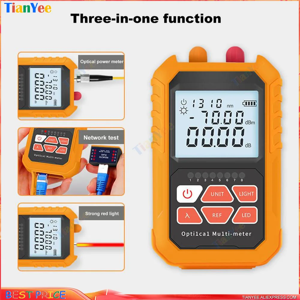 Высокоточный миниатюрный 3-в-1-70 ~ + 3 дБ 5 км оптический измеритель мощности Красный