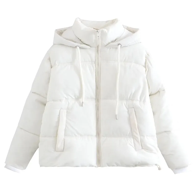 KoHuiJoo  Fashion Loose Casual Cotton Padded Jacket Women Outerwear New 2022 Hooded Drawstring Down Cotton Parkas Coat White
