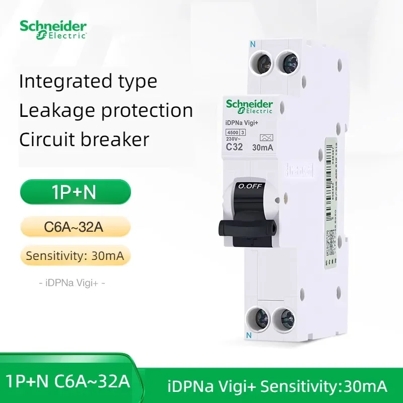 

Schneider Electric Интегрированный автоматический выключатель с защитой от утечки 1P+N iDPNa Vigi+ C32 C10 C25 30 мА Воздушный выключатель 1P+N 16A A9d93620