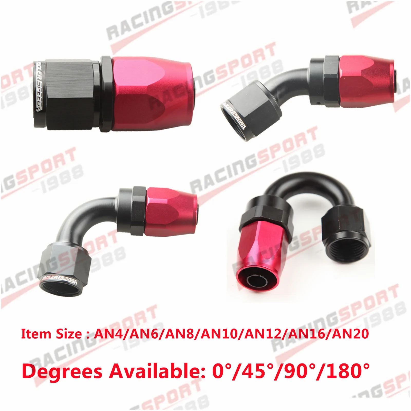 

Aluminium AN Fittings Adapter Oil Fuel Reusable Fitting Hose End 0/45/90/180 Degree AN4/6/8/10/12/16/20 Fuel/Swivel Hose