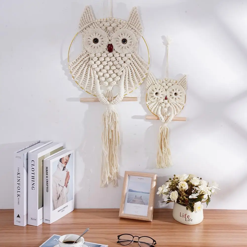 

Nordic Style Hand-woven Owl Dream Catcher Tapestry Crochet Tassel Wall Interior Tapestry Decor Decorative Pendant Hanging H C8W3