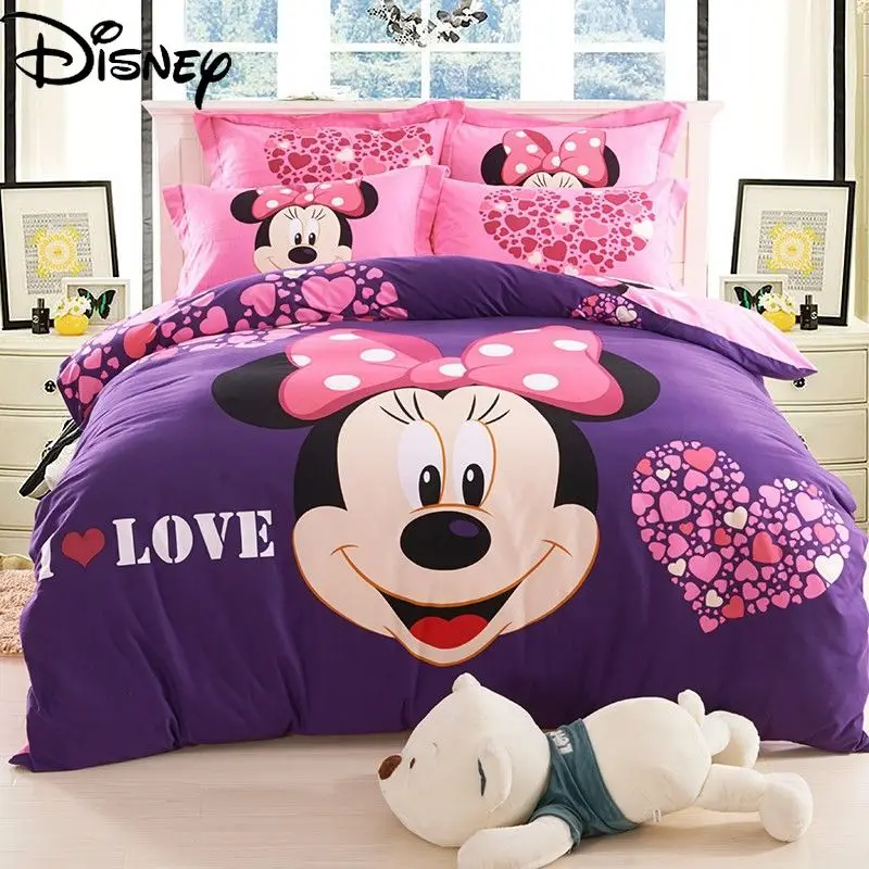 

Disney winter new cute cartoon Minnie and Mickey bed sheet duvet cover simple and comfortable pure cotton children's bedding
