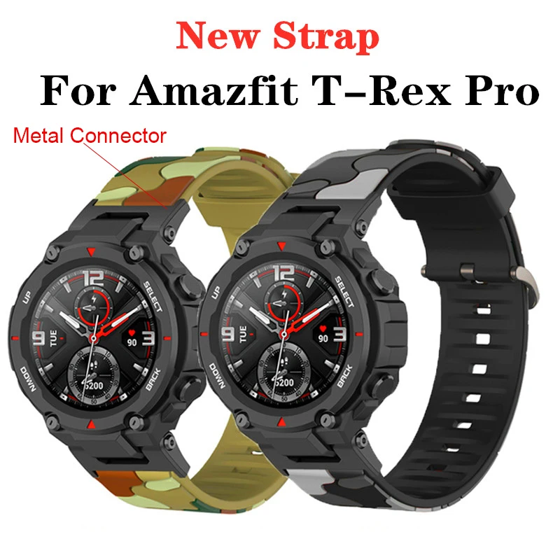 

Camouflage Silicone Straps For Amazfit T-Rex 2 Smart Watch Band Metal Connector Sport Belt For Xiaomi Huami Amazfit T REX Pro