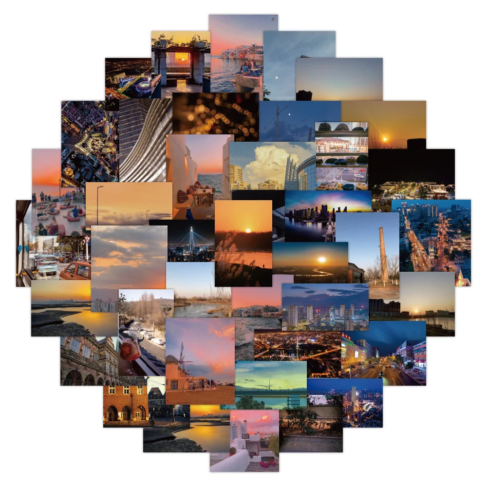 

10/30/50PCS City Sunset Beautiful Scenery Stickers for Luggage Laptop IPad Journal Skateboard Waterproof Stickers Wholesale