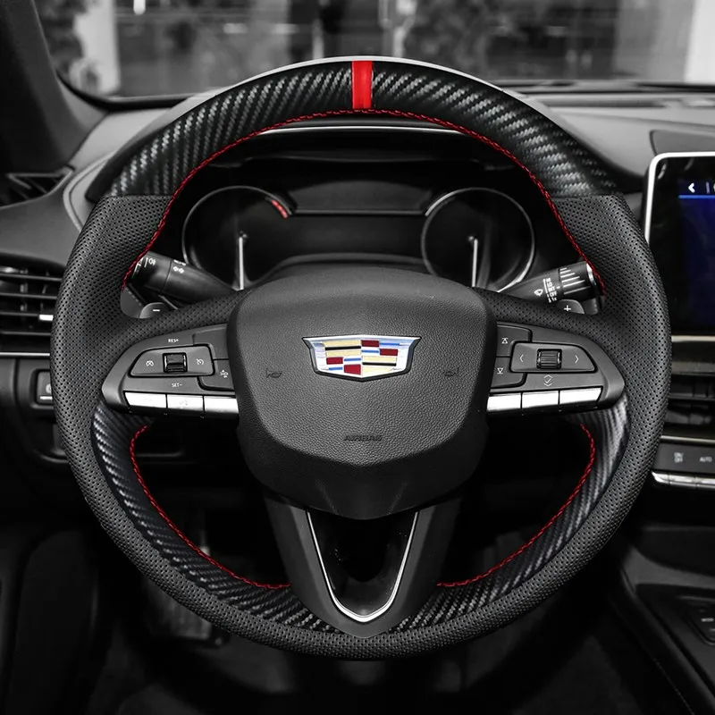 

For Cadillac CT5 CT6 CT4 XT5 XT6 XT4 DIY Private Custom Leather Carbon Fiber Hand Sewn Steering Wheel Cover