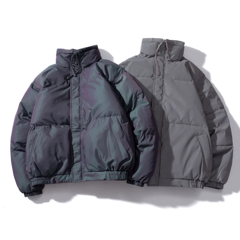 New Reflective Colorful Laser Cotton Coats New Casual Stand Collar Padded Jacket for Men Grey Winter Coat Jackets for Men