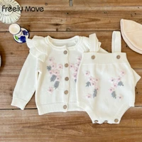 freely move infant baby girls knitting clothing sets long sleeve flower cardigan coatrompers autumn toddler girl clothes suit