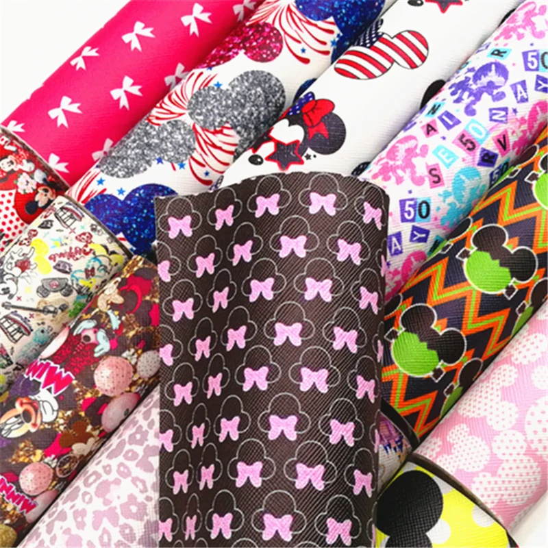 

20*134cm movie character minnie mouse leather roll cartoon print faux synthetic DIY bag and bow material 68