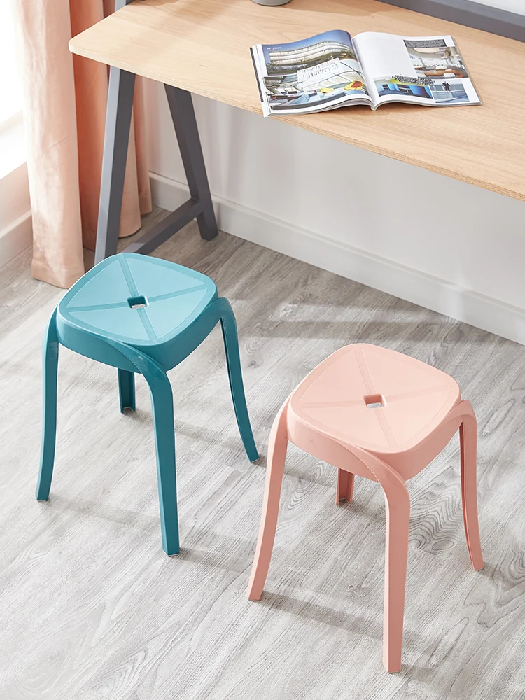 

Nordic Plastic Thickened Adult Stool Modern Simple Home Living Room Square Stool Plastic Stool Material round Stool Gao Deng