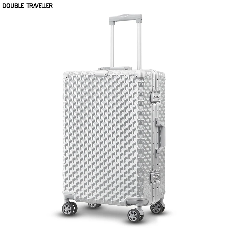 High quality aluminum frame trolley suitcase,trolley luggage case,carry on suitcase on wheels,Business Silver rolling luggage