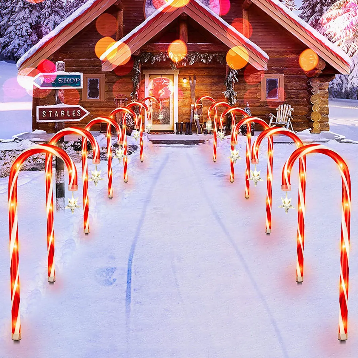 

12PCS Solar LED Light String Christmas Candy Cane Lights With Star Party Garden Decoration Outdoor Home Decor Solar Lamp