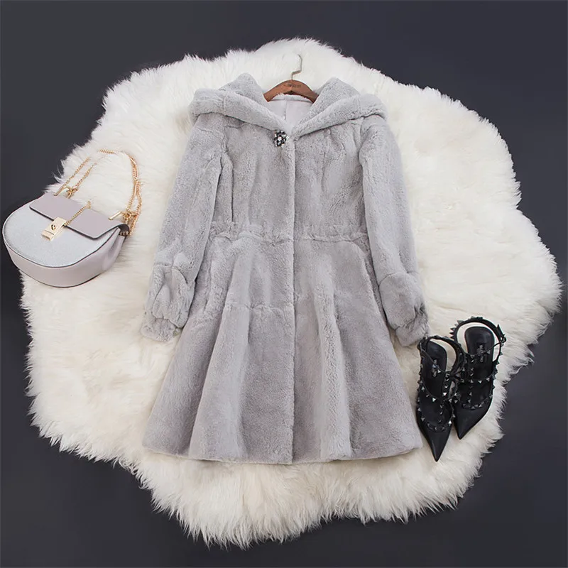 Faux Fur Coat Women Black 10 Colors Hooded Rabbit Fur Jacket 2021 Autumn Winter Christmas Red Parka Thick Jacket Warmth Clothing