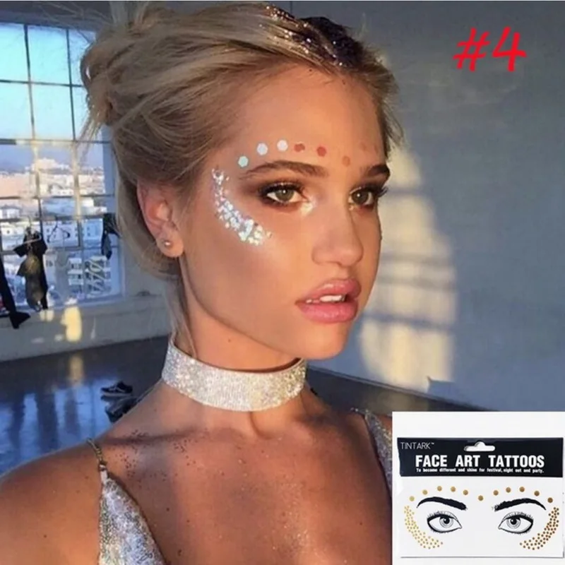 1pc New Gold Face Temporary Tattoo Waterproof Blocked Freckles Makeup Stickers Eye Decal Bride Tribe Girl Party Wholesale - купить по