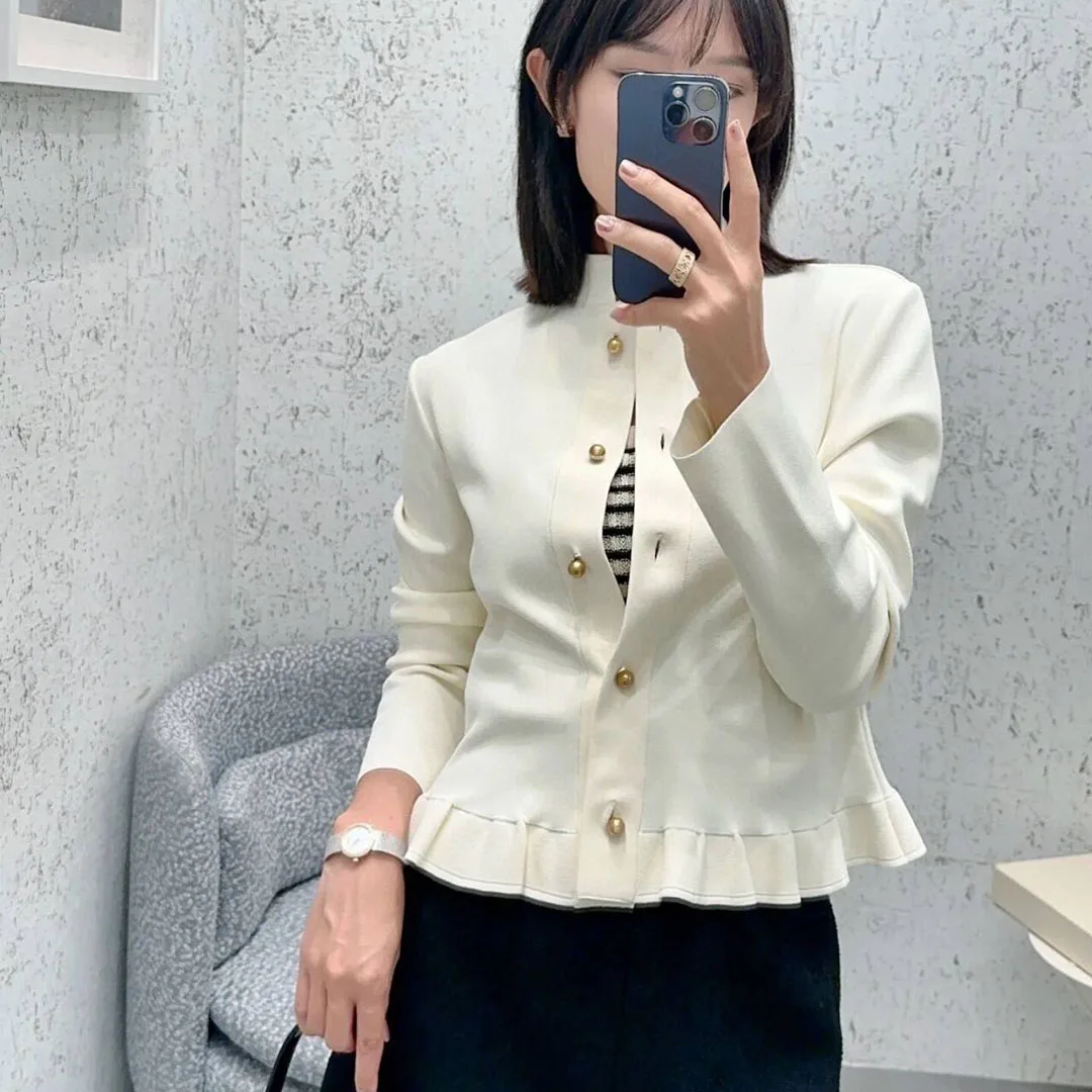 Женский винтажный вязаный свитер однобортный Кардиган составного кроя с круглым