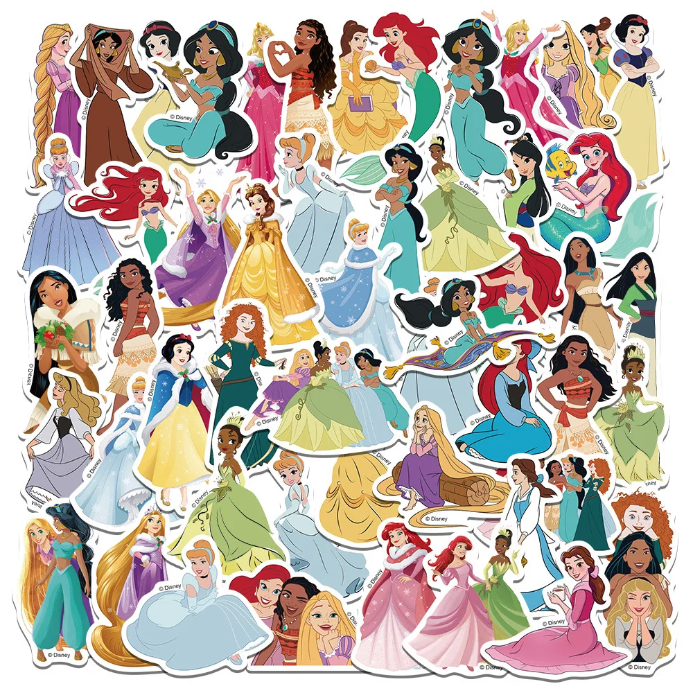 

10/25/50Pcs Disney Princess Stickers for Water Bottle Scrapbook Phone Skateboard Laptop Decal Sticker Waterproof Classic Kid Toy