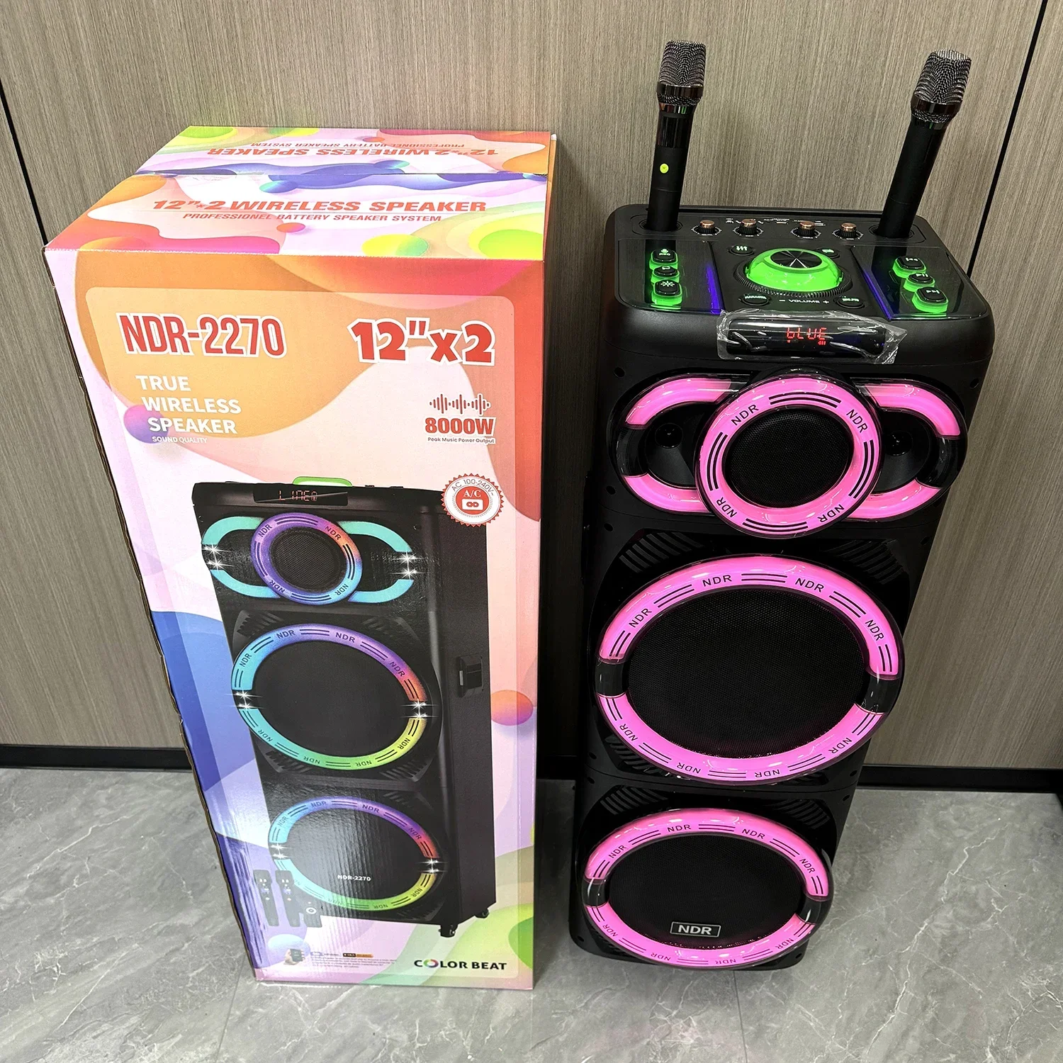 NDR-2270 Двойной 12-дюймовый НЧ-динамик Беспроводные колонки для караоке с микрофоном Сценический портативный уличный пульт дистанционного управления Активные вечерние BT-колонки (art.: 3920d46bbd77a) - 3920d46bbd77a