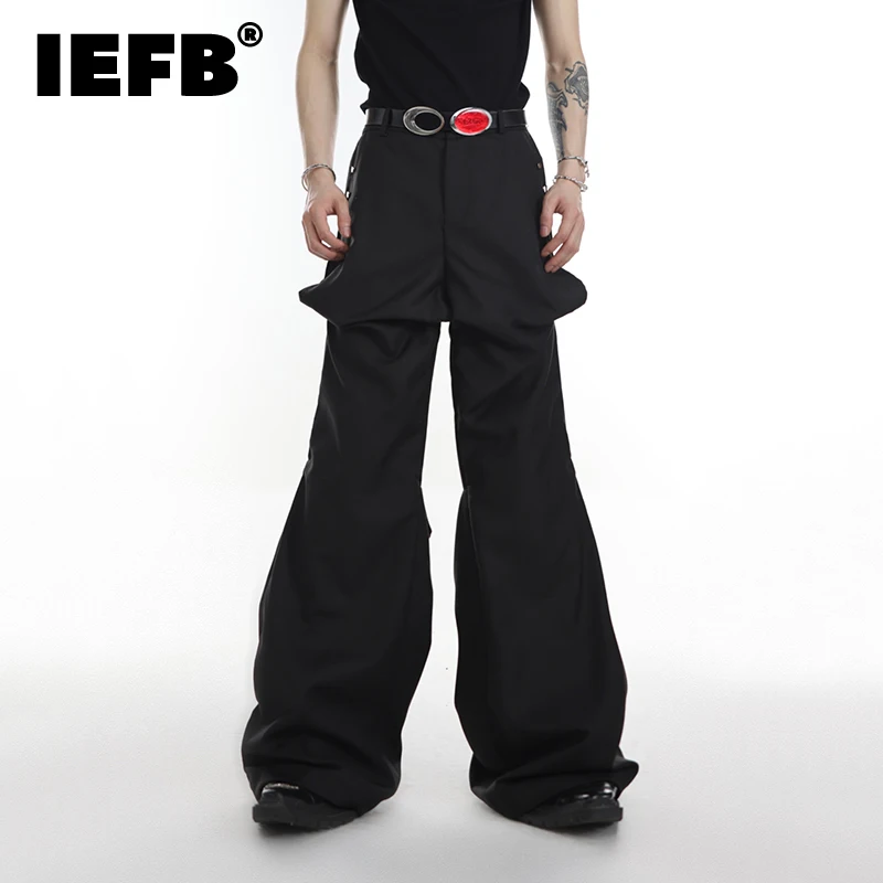 

IEFB High Street Men's Casual Suit Pants Double Layered Patchwork Niche Design Clothing Fashion Loose Wide Leg Trousers 9C321