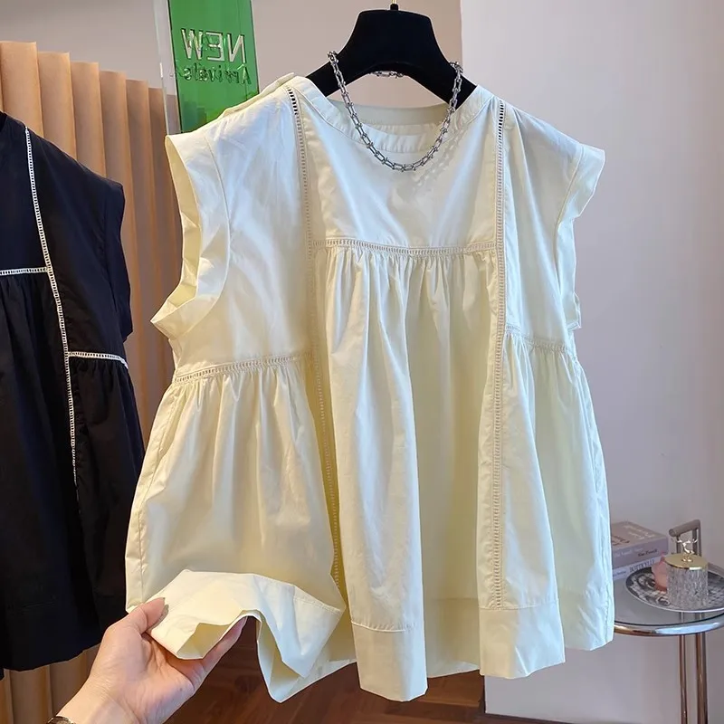 Блузка женская из хлопка и льна элегантный свободный однотонный топ без рукавов