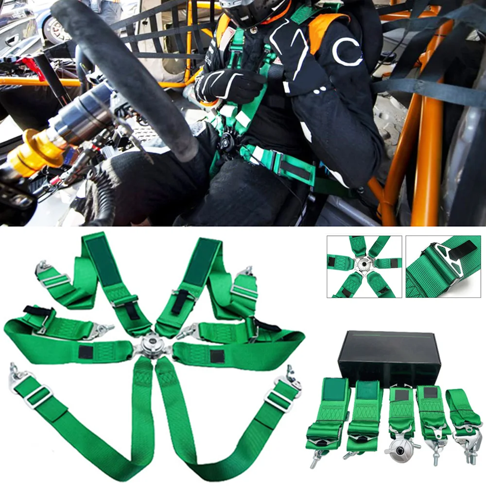 

Universal 6 Point Racing Safety Harness Car Snap-In 3 Inch Nylon Sports Seat Belt Quick Release With Logo Green Black